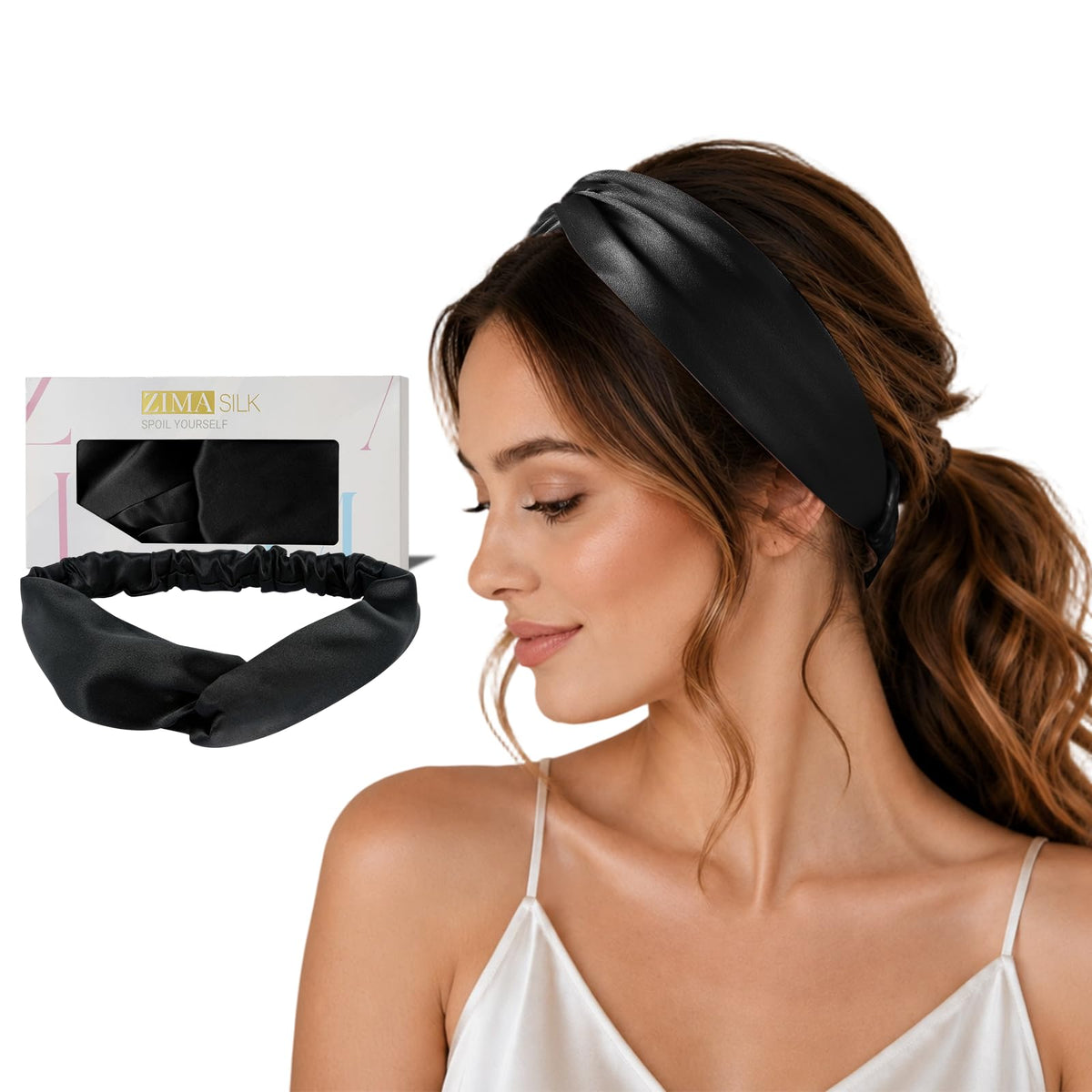 ZIMASILK Adjustable Mulberry Silk Elastic Headband