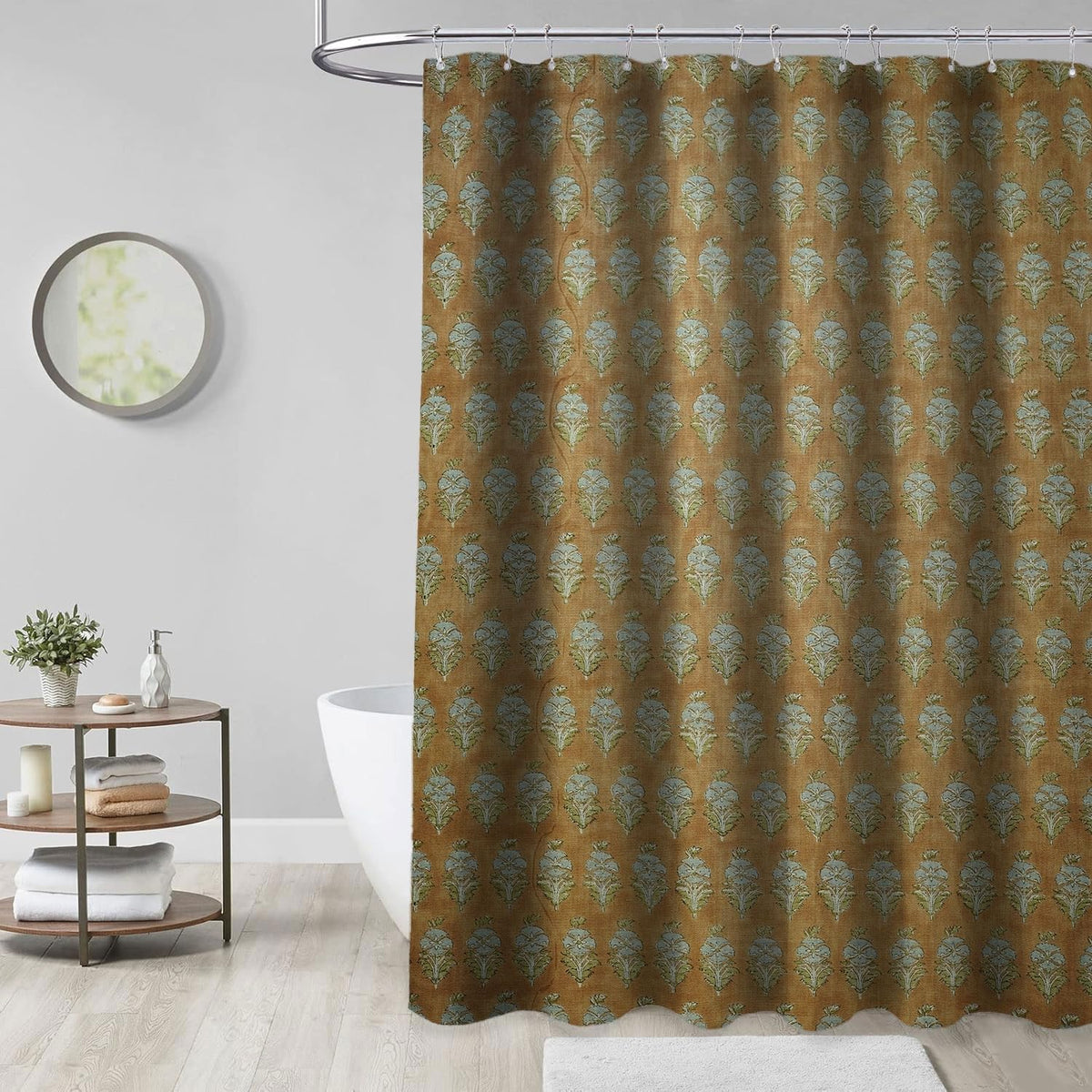 Fabritual Handmade Floral Block Print Shower Curtain