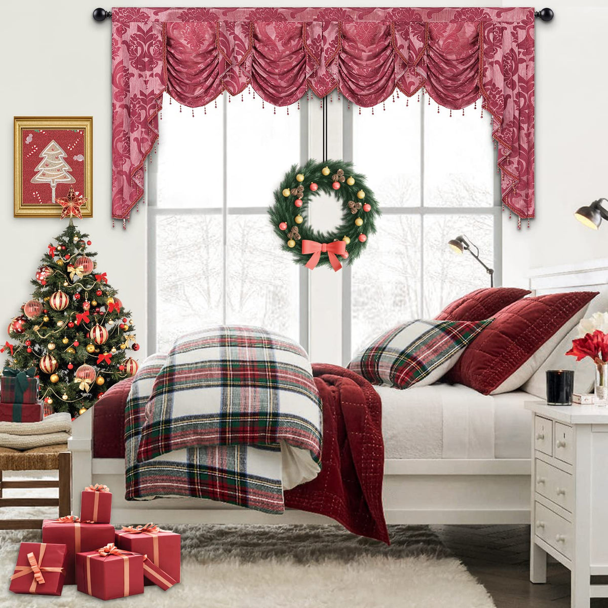 NAPEARL European Jacquard Waterfall Swag Curtain Valance