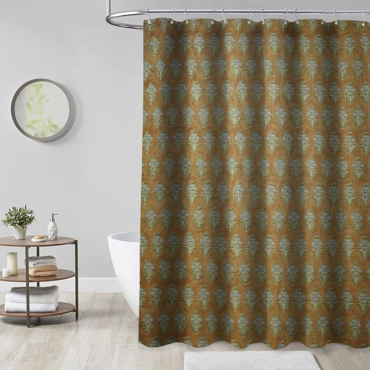 Fabritual Handmade Floral Block Print Shower Curtain