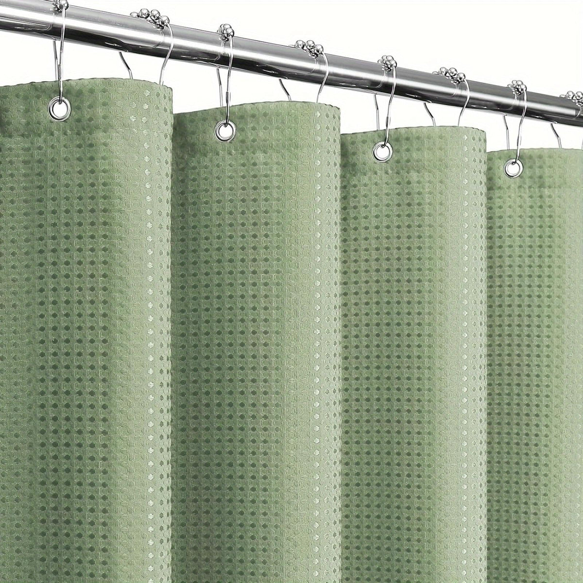 Soft Green Waffle Weave Shower Curtain, 180 x 195 cm