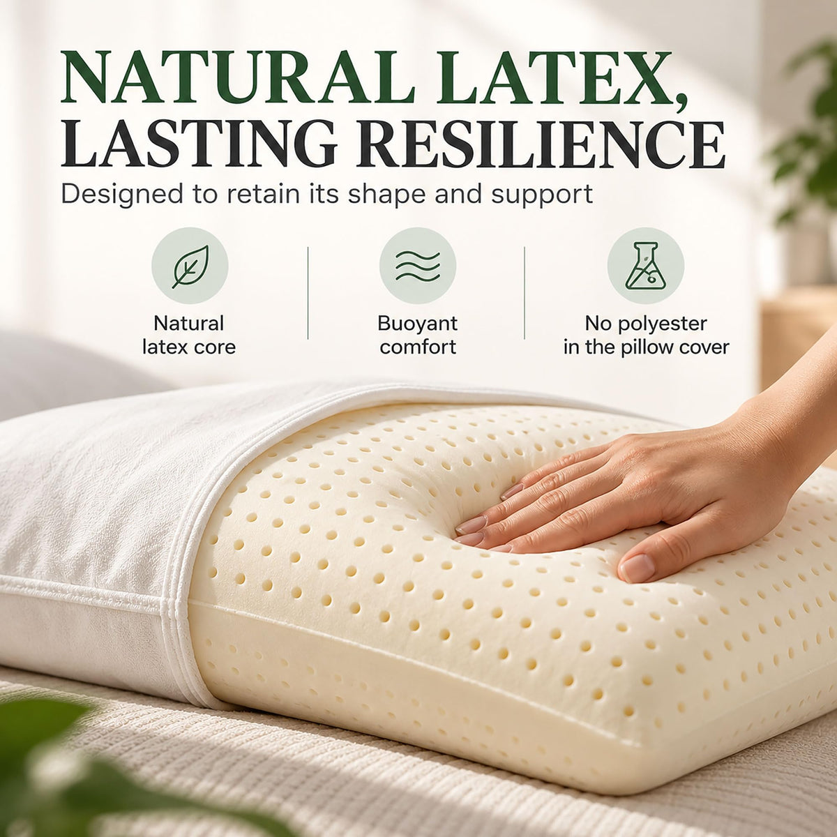 ORGANIC TEXTILES Latex Pillow with GOTS Organic Cotton Cover