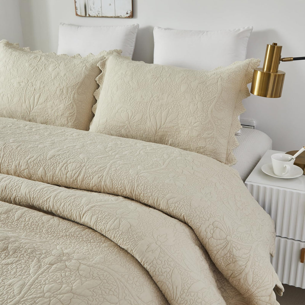 Brandream Beige King Cotton Matelassé Quilt Set, 6-Piece