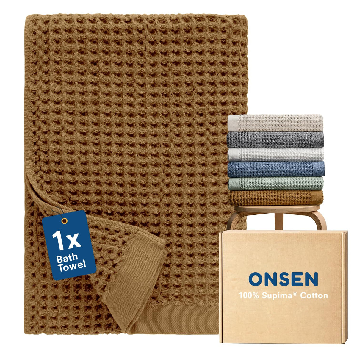 ONSEN Golden Ochre Supima Cotton Waffle Bath Sheet Set