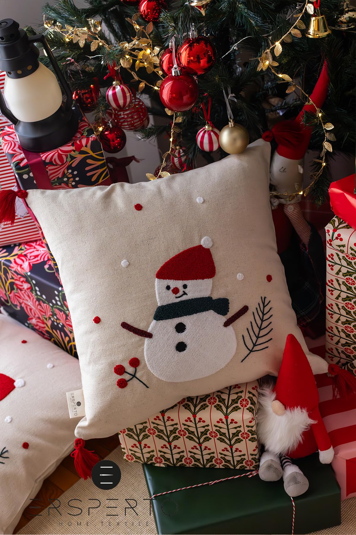 Christmas Floral Embroidered Pillow Covers, Set of 4