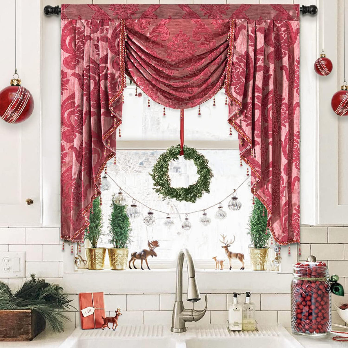 NAPEARL European Jacquard Waterfall Swag Curtain Valance