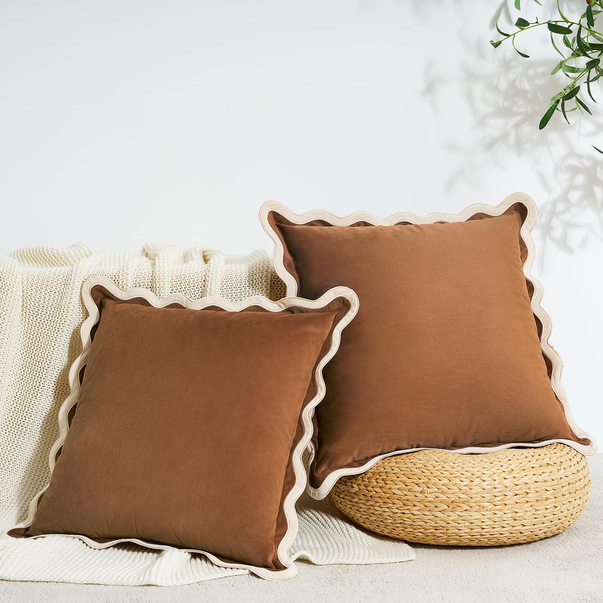 MONDAY MOOSE Velvet Scalloped Throw Pillow Covers, Set of 2