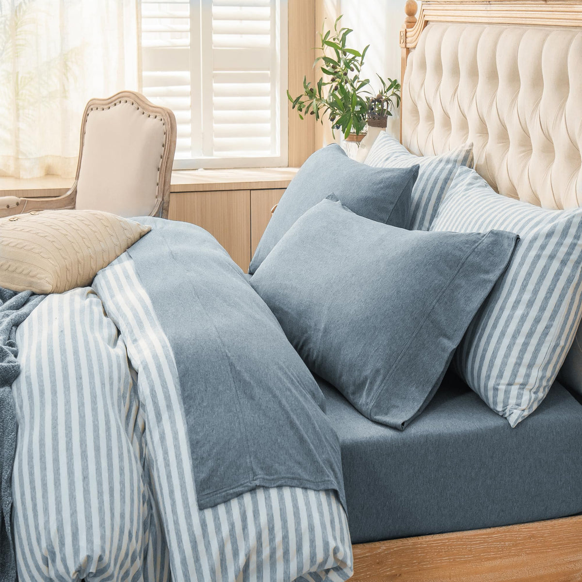 PURE ERA Soft Jersey Knit Cotton Bed Sheet Set