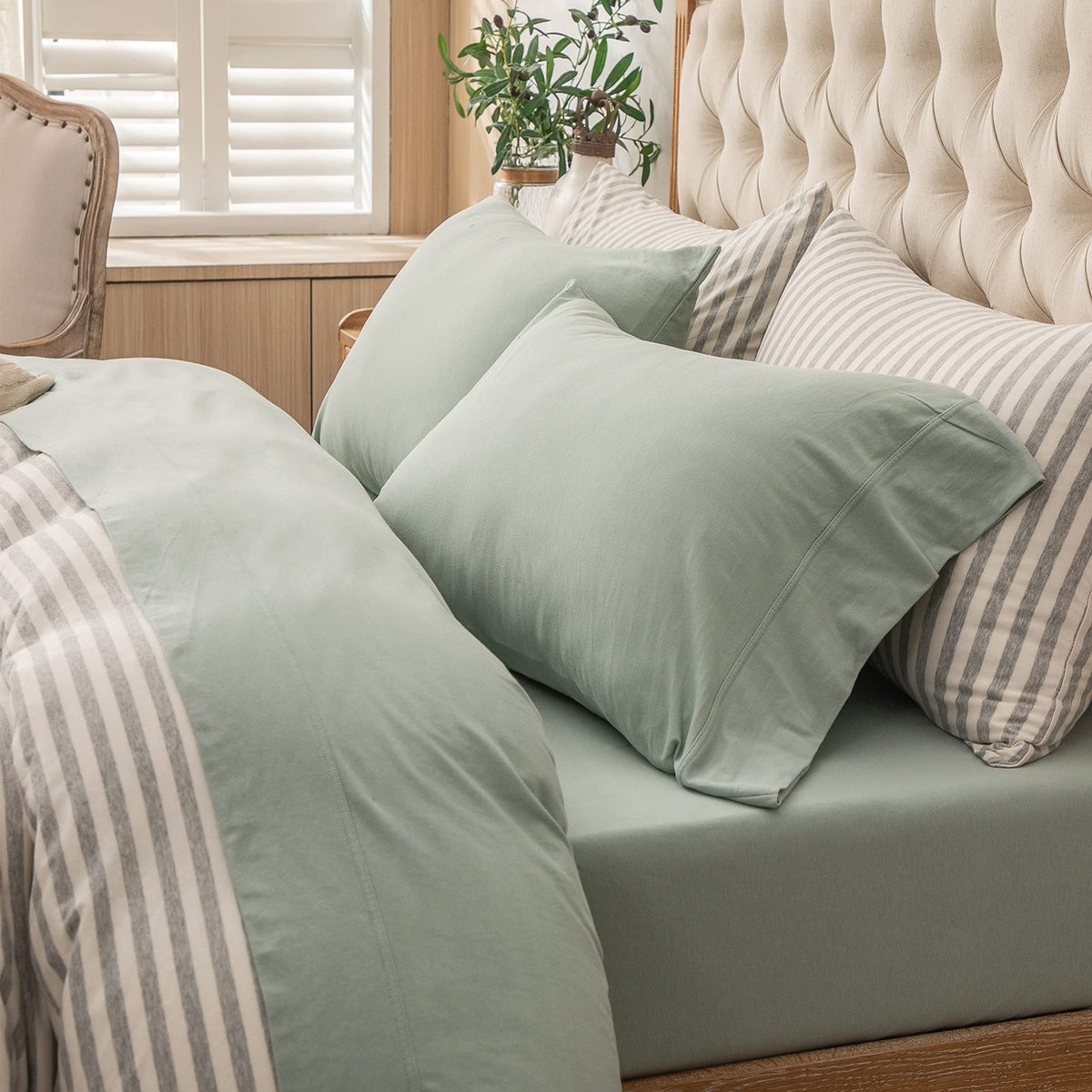 PURE ERA Soft Jersey Knit Cotton Bed Sheet Set