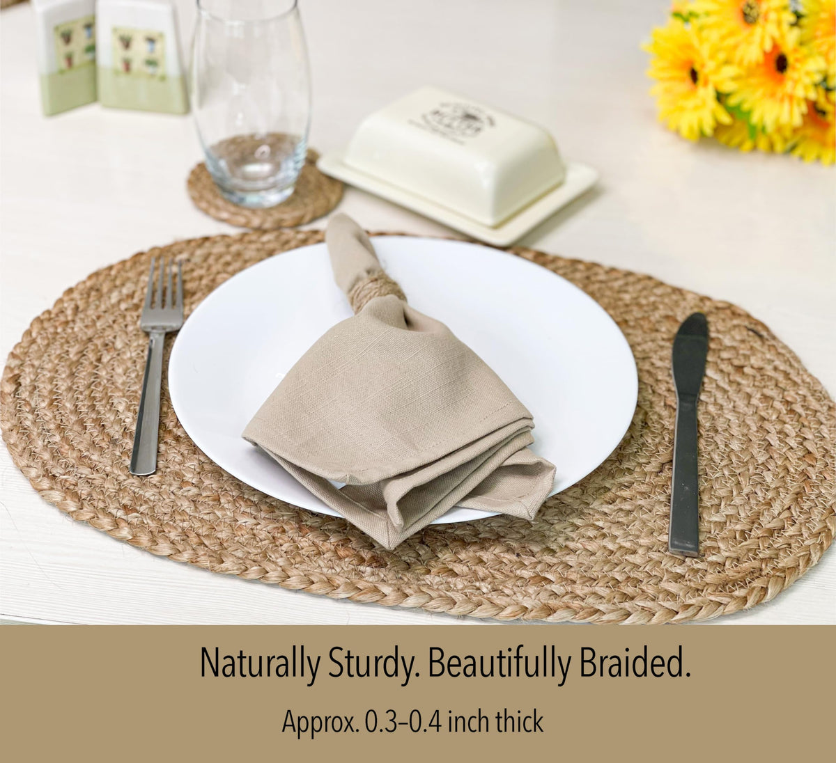 Chardin Home Verona 15-Inch Jute & Cotton Placemats, Set of 4