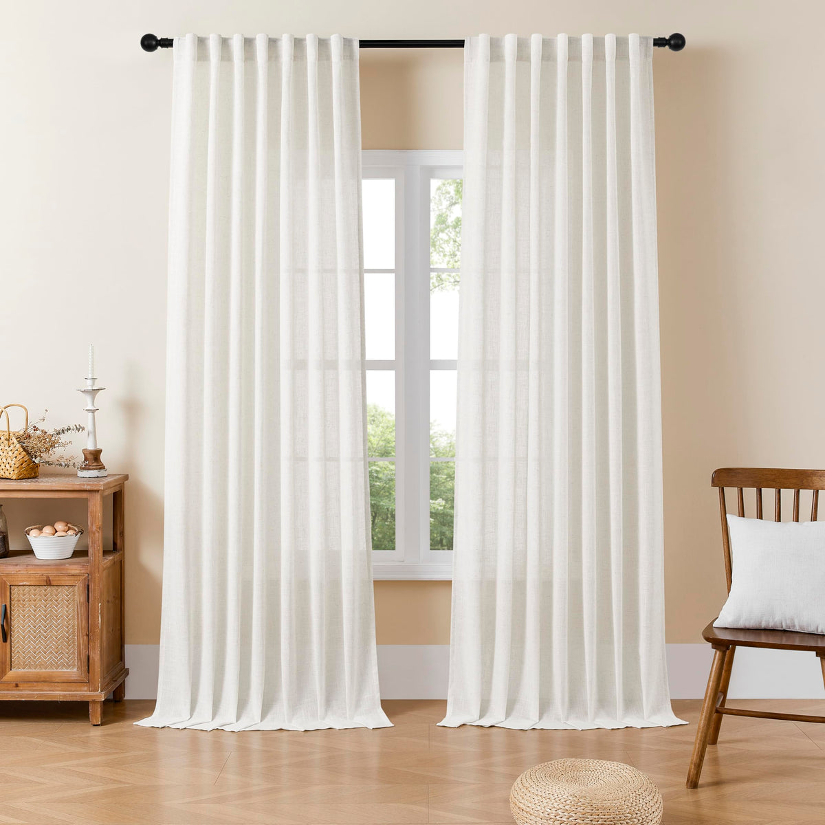 Joydeco ZJM647 Light-Filtering Linen-Blend Curtains