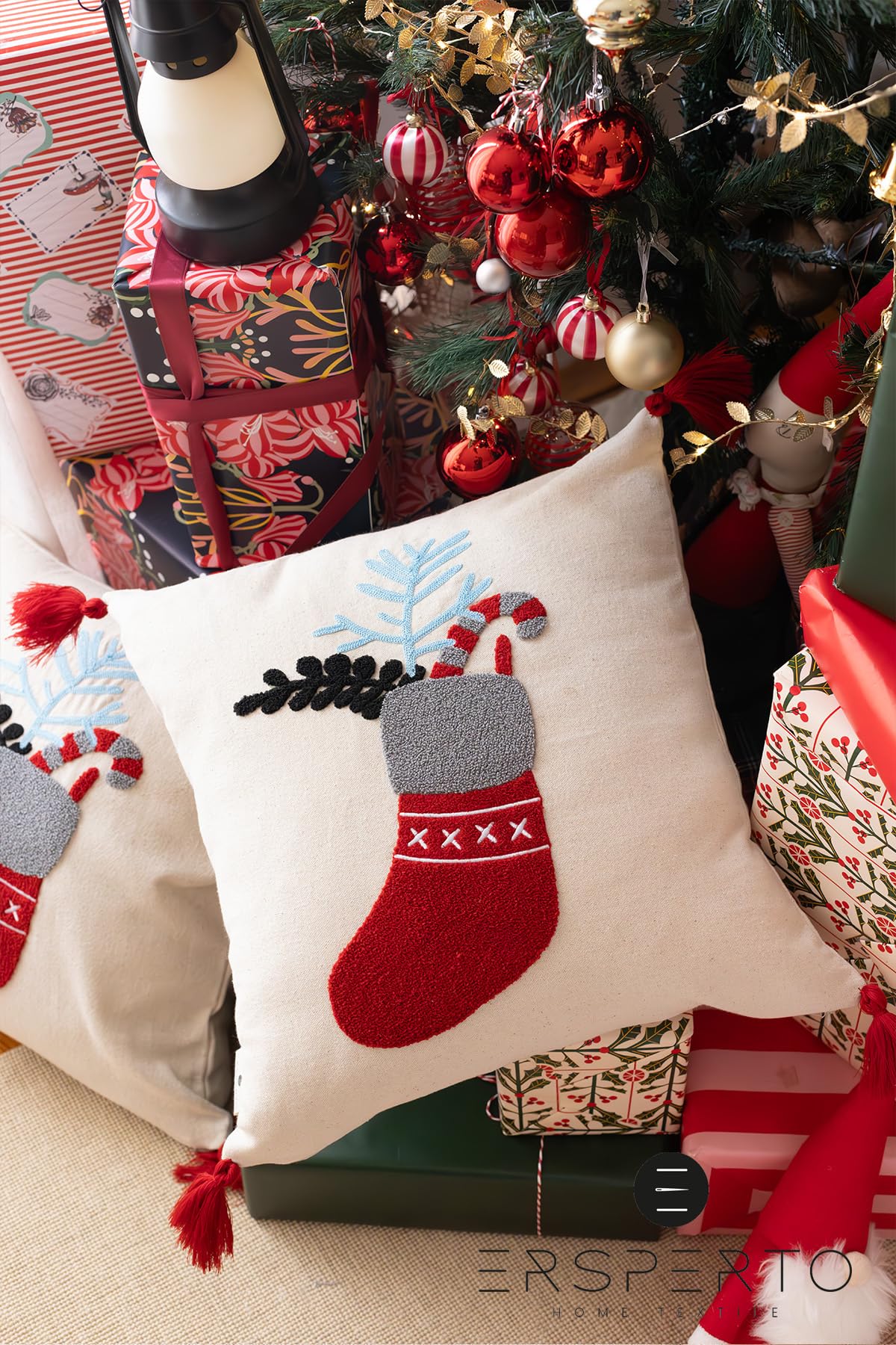 Christmas Floral Embroidered Pillow Covers, Set of 4