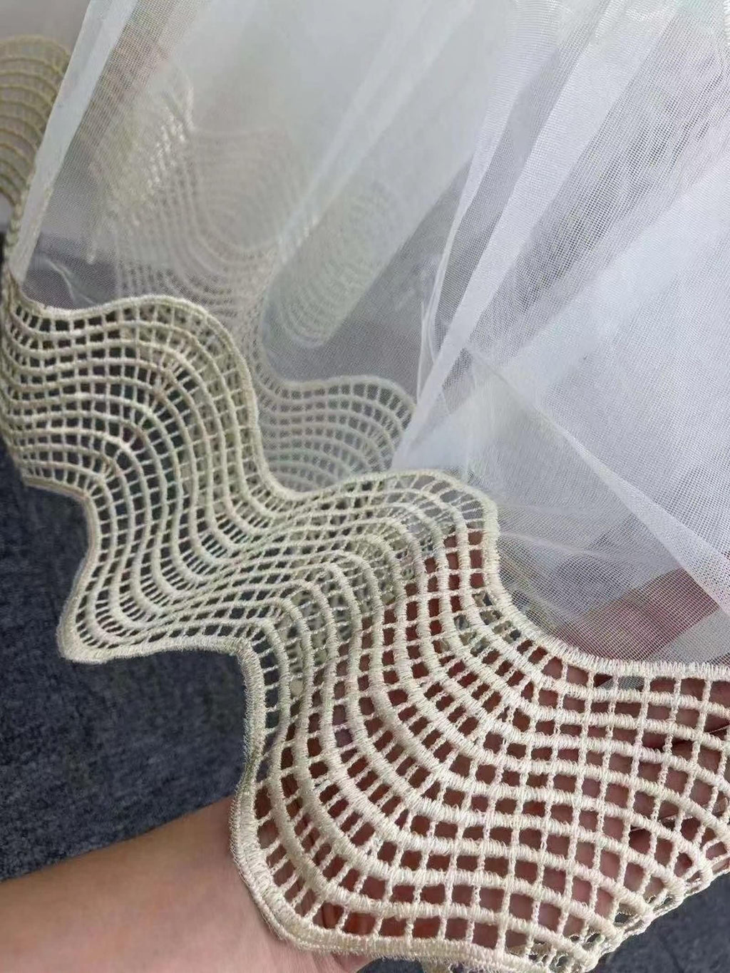 Eyelet Sheer Voile Curtains with Lace Trim, Set of 2