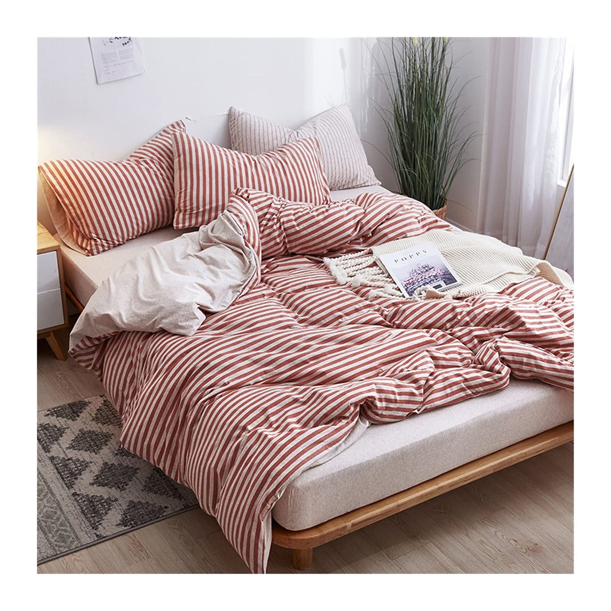 Soft Jersey Knit Cotton Queen Duvet Cover Set, 4-Piece