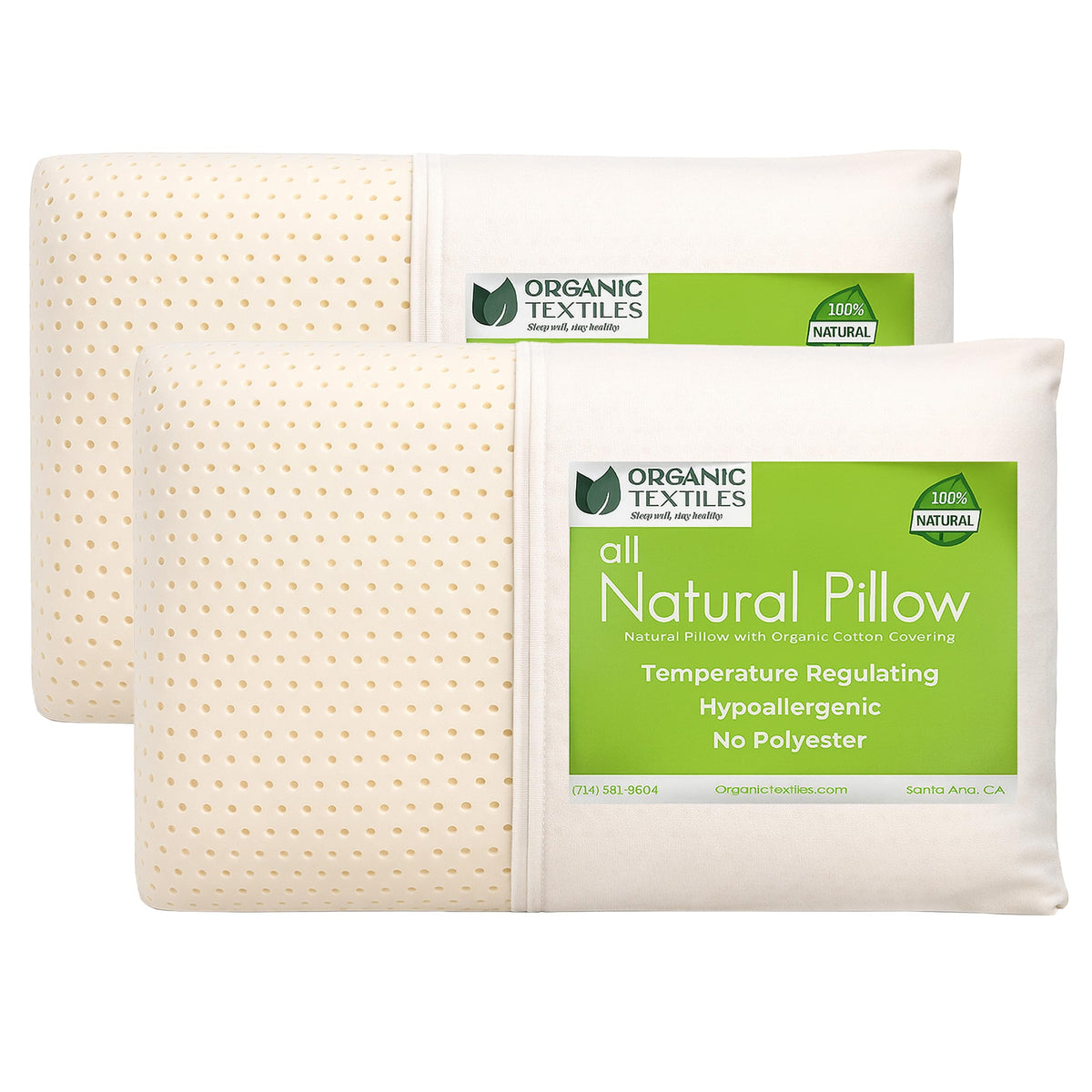 ORGANIC TEXTILES Latex Pillow with GOTS Organic Cotton Cover
