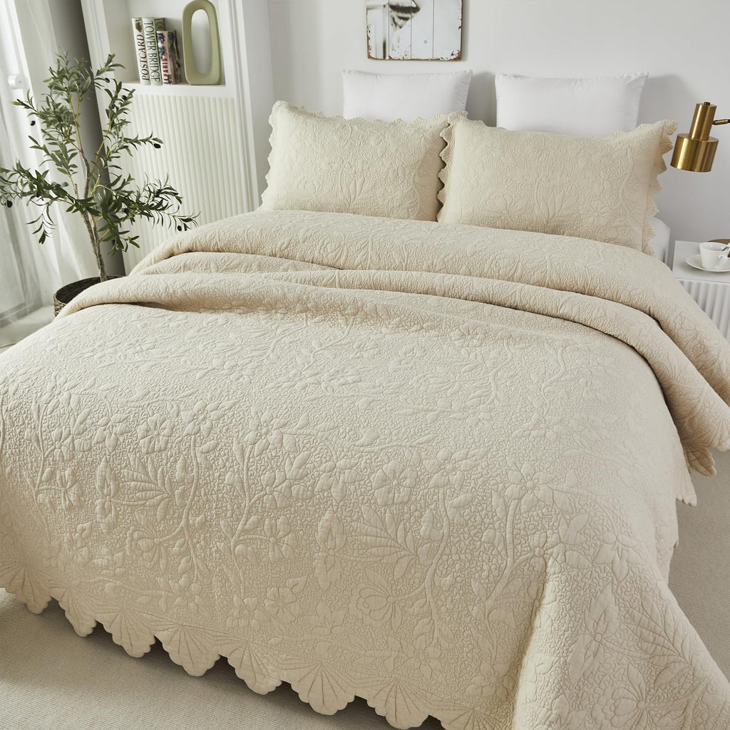 Brandream Beige King Cotton Matelassé Quilt Set, 6-Piece