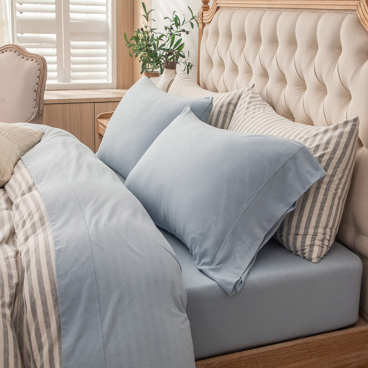 PURE ERA Soft Jersey Knit Cotton Bed Sheet Set