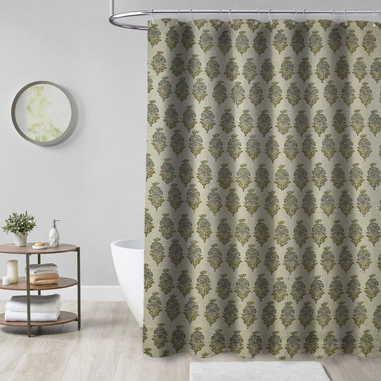 Fabritual Handmade Floral Block Print Shower Curtain