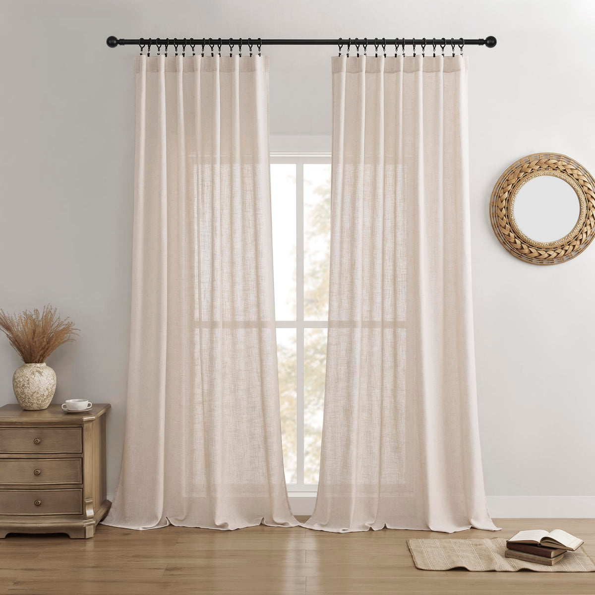 Joydeco ZJM647 Light-Filtering Linen-Blend Curtains