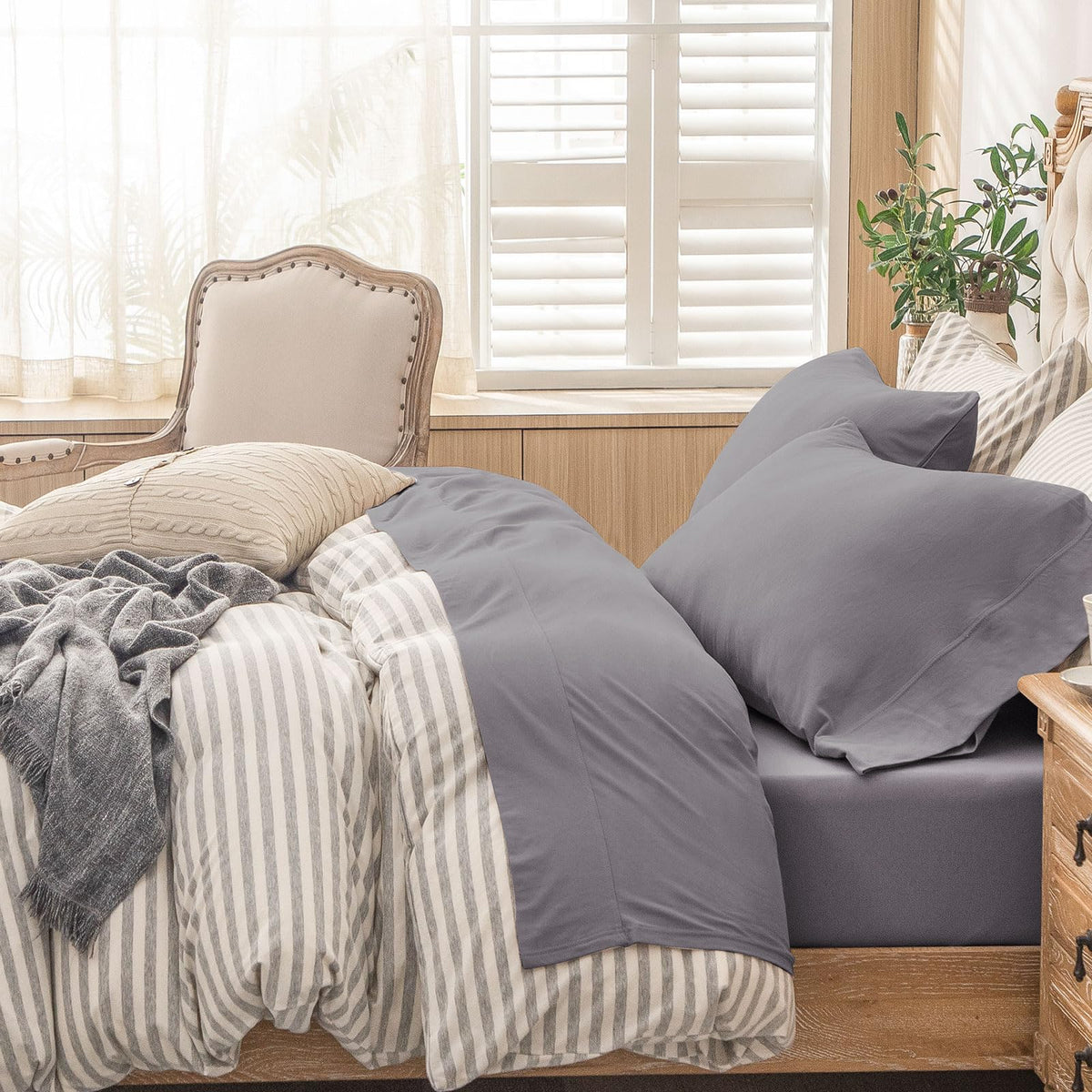 PURE ERA Soft Jersey Knit Cotton Bed Sheet Set