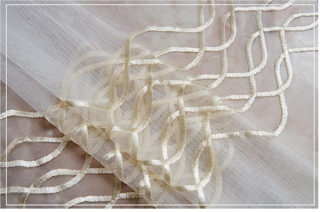 Eyelet Sheer Voile Curtains with Lace Trim, Set of 2