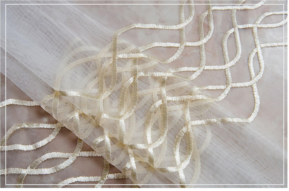 Eyelet Sheer Voile Curtains with Lace Trim, Set of 2