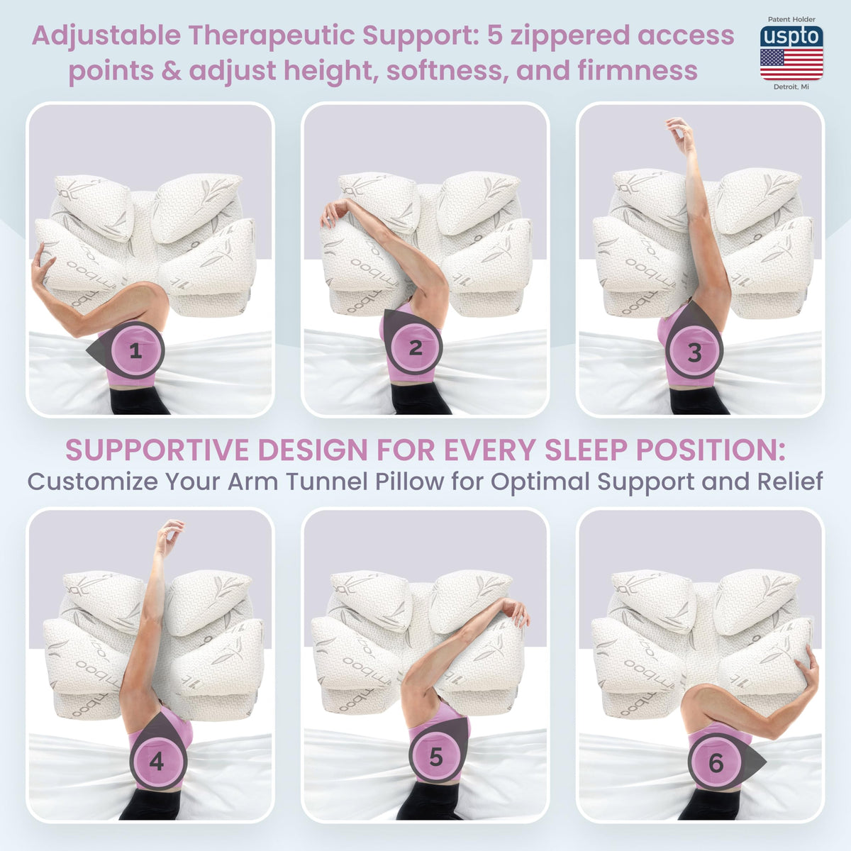 Adjustable Arm & Body Positioning Pillow with Zipper Access