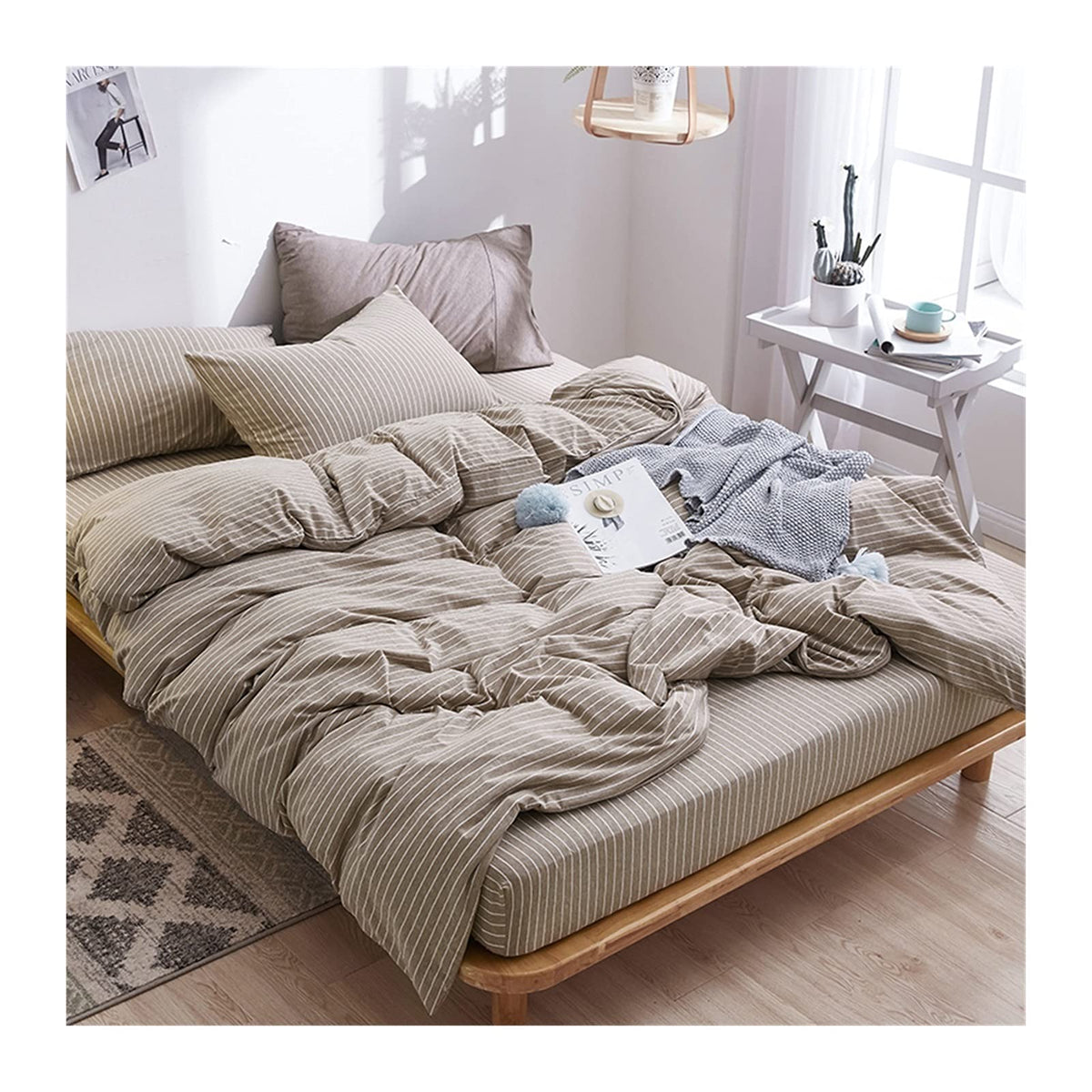 Soft Jersey Knit Cotton Queen Duvet Cover Set, 4-Piece