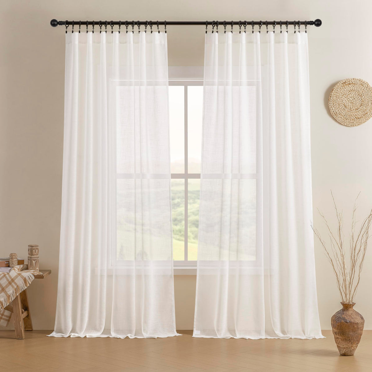 Joydeco ZJM647 Light-Filtering Linen-Blend Curtains