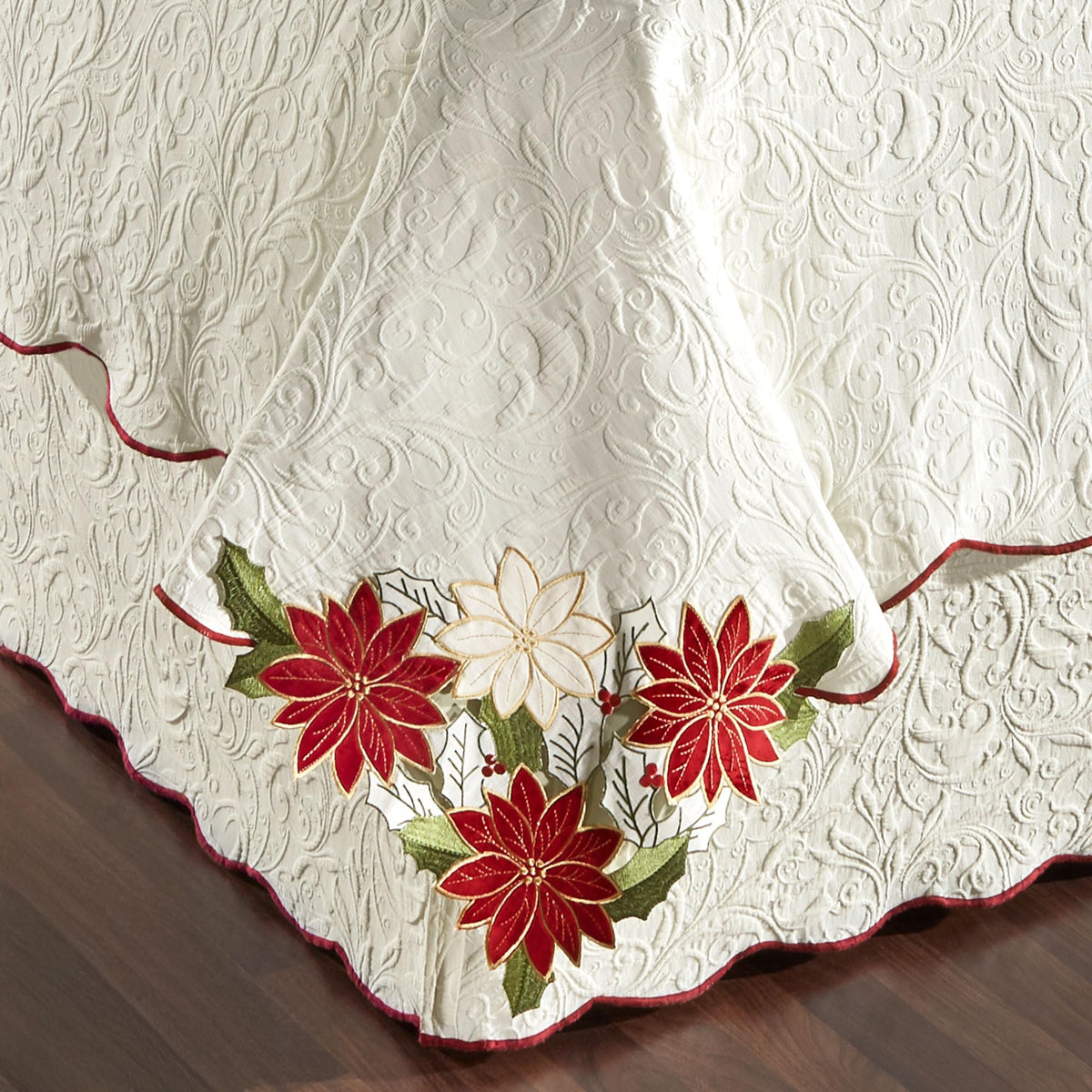 Poinsettia Floral Matelassé Cal King Coverlet Set, 11-Piece