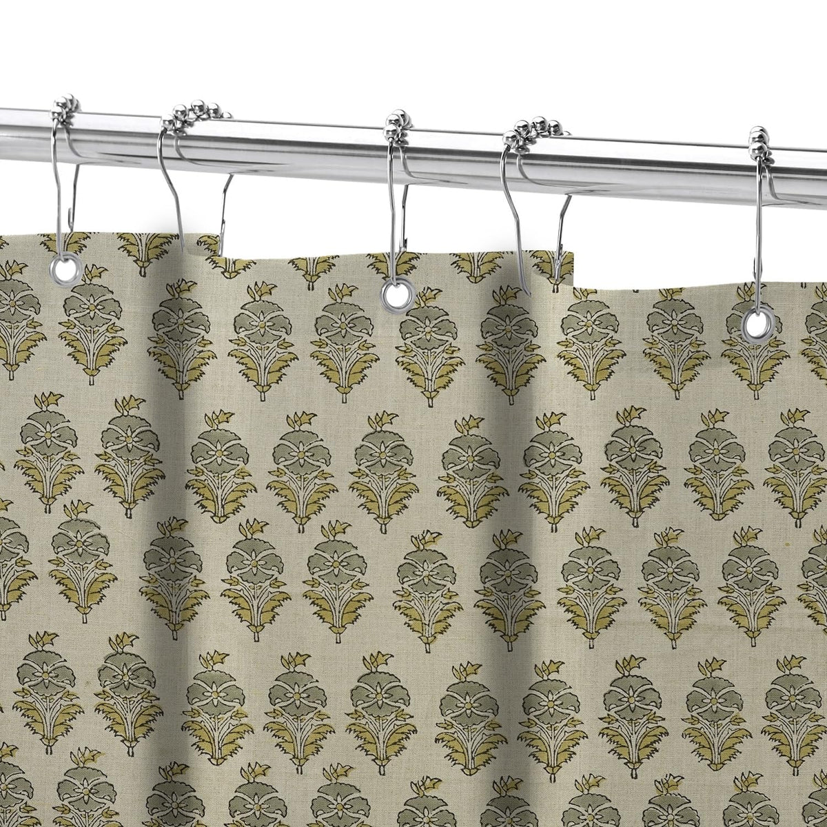 Fabritual Handmade Floral Block Print Shower Curtain