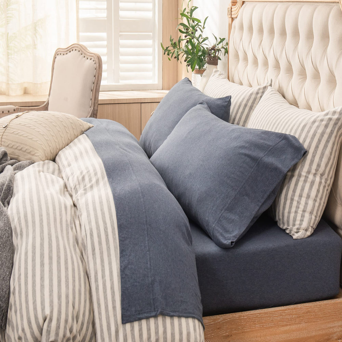 PURE ERA Soft Jersey Knit Cotton Bed Sheet Set