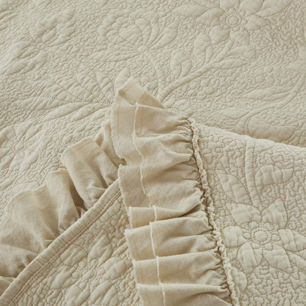 Brandream Beige King Cotton Matelassé Quilt Set, 6-Piece