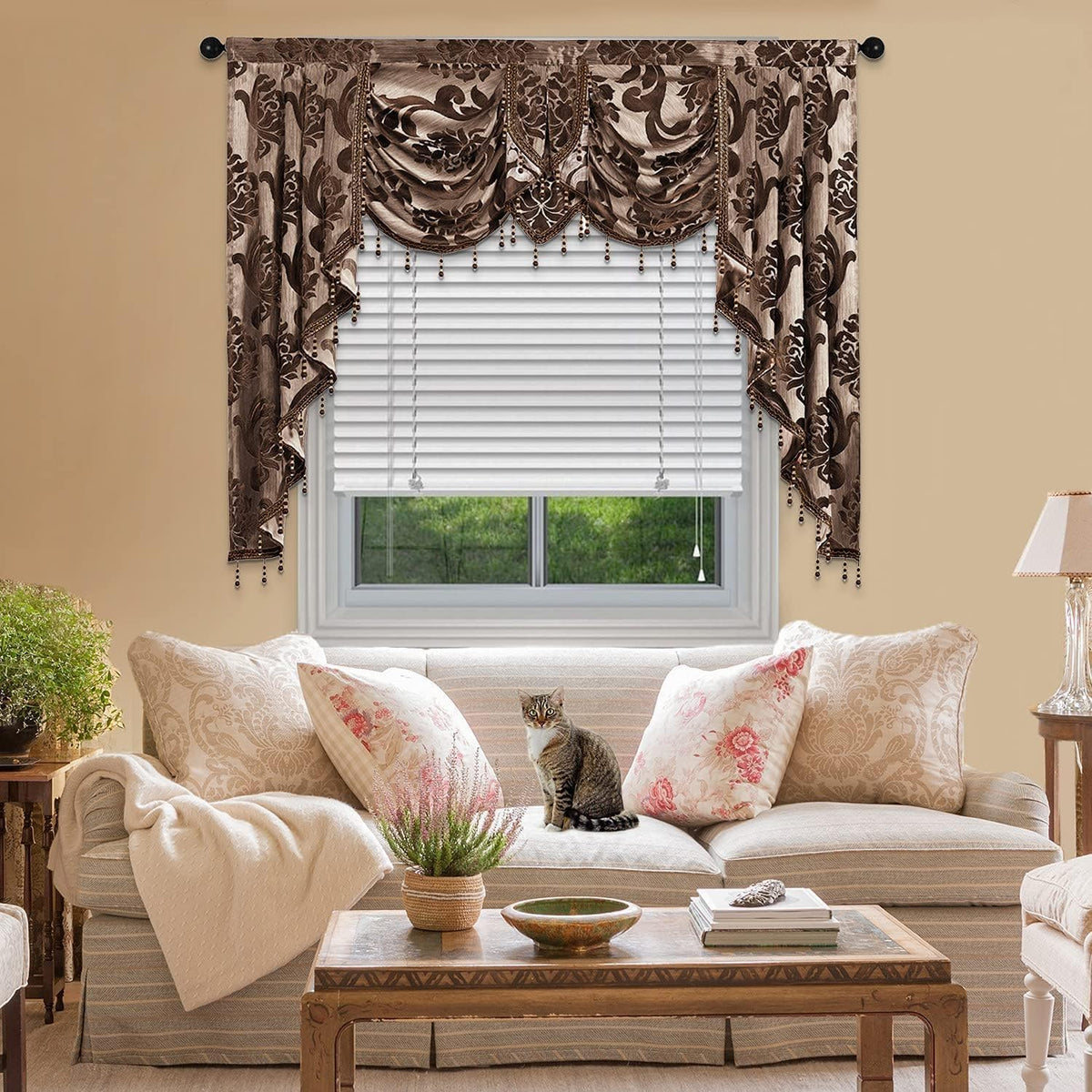 NAPEARL European Jacquard Waterfall Swag Curtain Valance