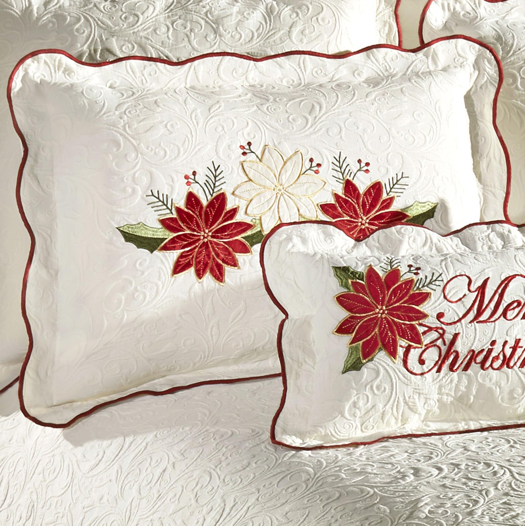 Poinsettia Floral Matelassé Cal King Coverlet Set, 11-Piece