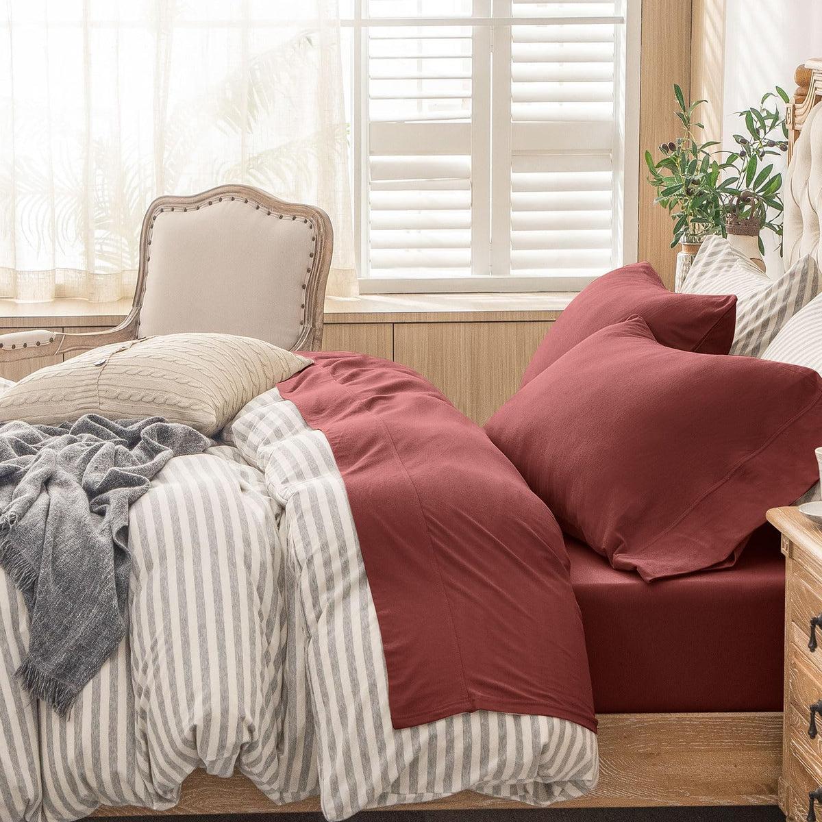 PURE ERA Soft Jersey Knit Cotton Bed Sheet Set