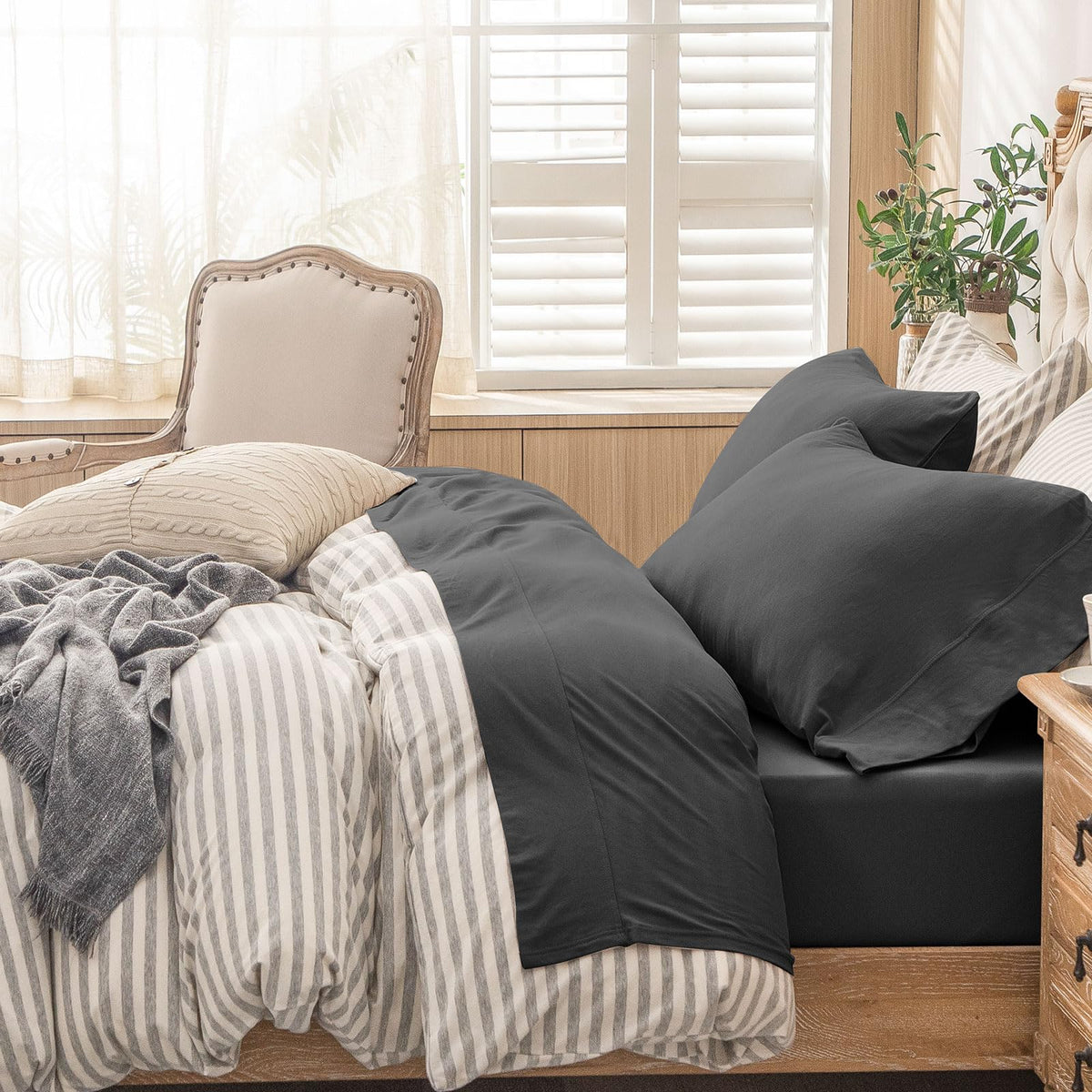 PURE ERA Soft Jersey Knit Cotton Bed Sheet Set