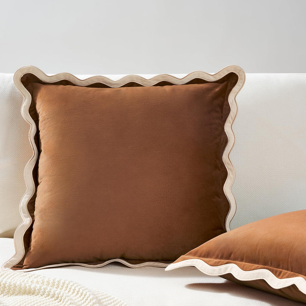 MONDAY MOOSE Velvet Scalloped Throw Pillow Covers, Set of 2