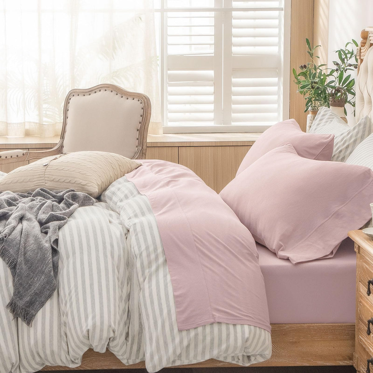 PURE ERA Soft Jersey Knit Cotton Bed Sheet Set