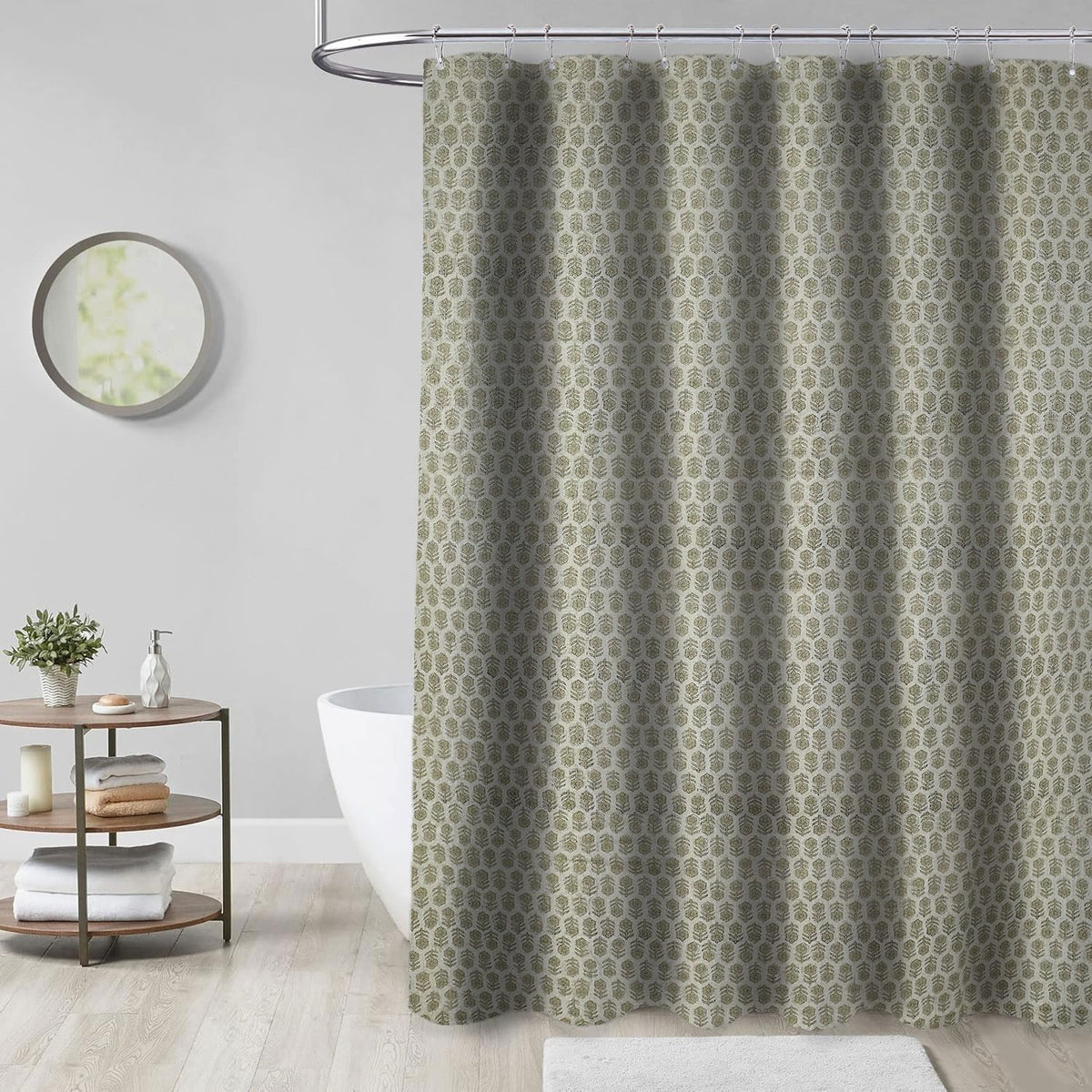 Fabritual Handmade Floral Block Print Shower Curtain
