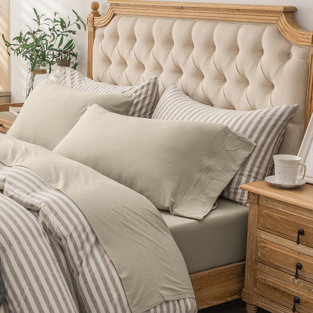 PURE ERA Soft Jersey Knit Cotton Bed Sheet Set