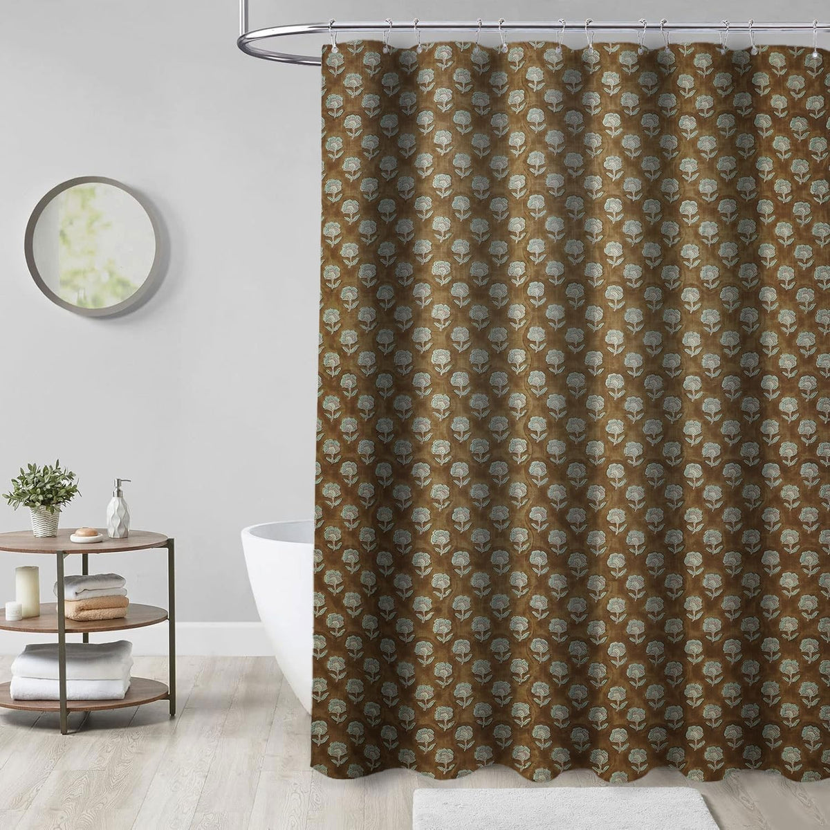 Fabritual Handmade Floral Block Print Shower Curtain