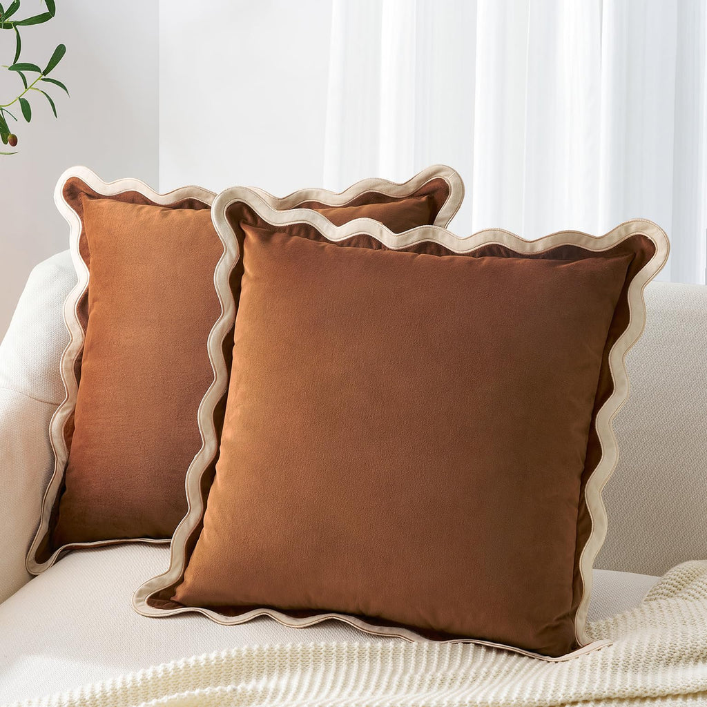 MONDAY MOOSE Velvet Scalloped Throw Pillow Covers, Set of 2