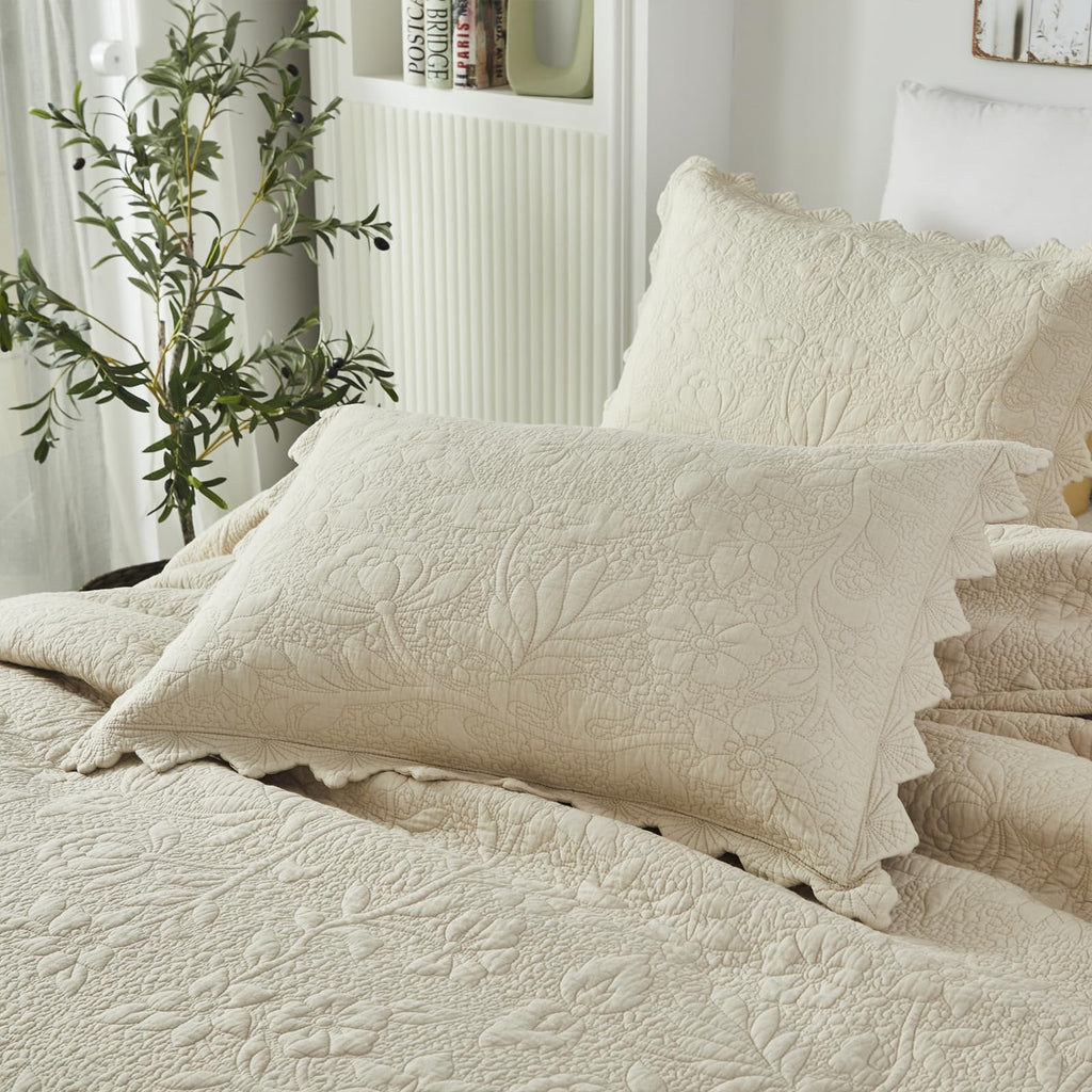 Brandream Beige King Cotton Matelassé Quilt Set, 6-Piece