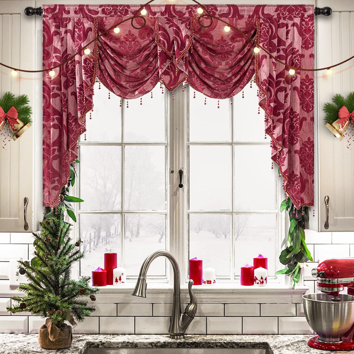 NAPEARL European Jacquard Waterfall Swag Curtain Valance