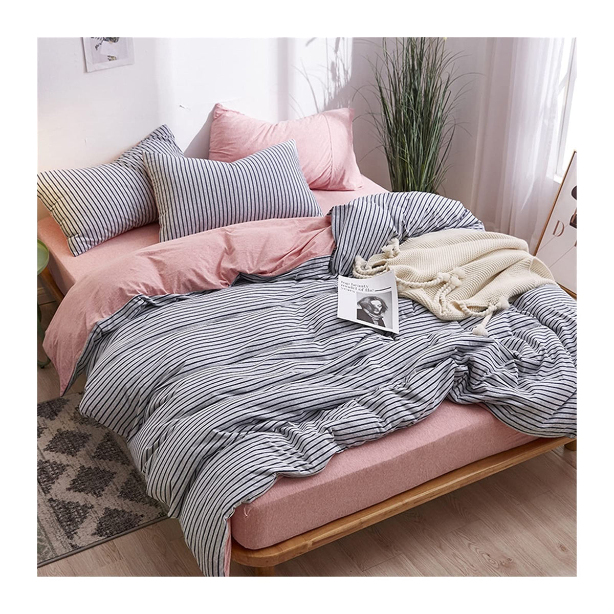 Soft Jersey Knit Cotton Queen Duvet Cover Set, 4-Piece