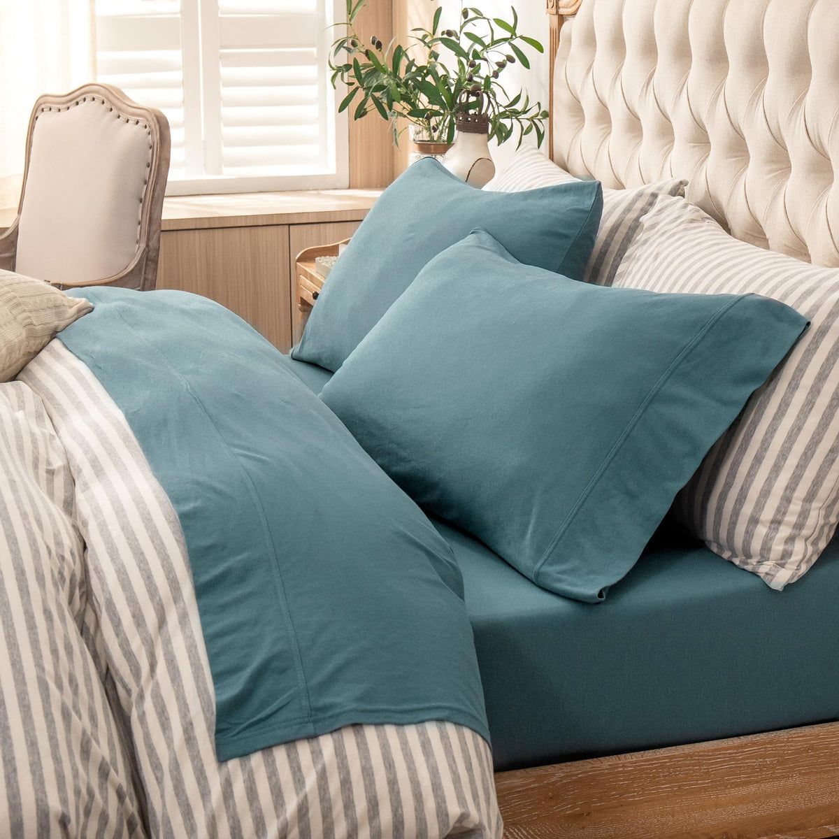 PURE ERA Soft Jersey Knit Cotton Bed Sheet Set