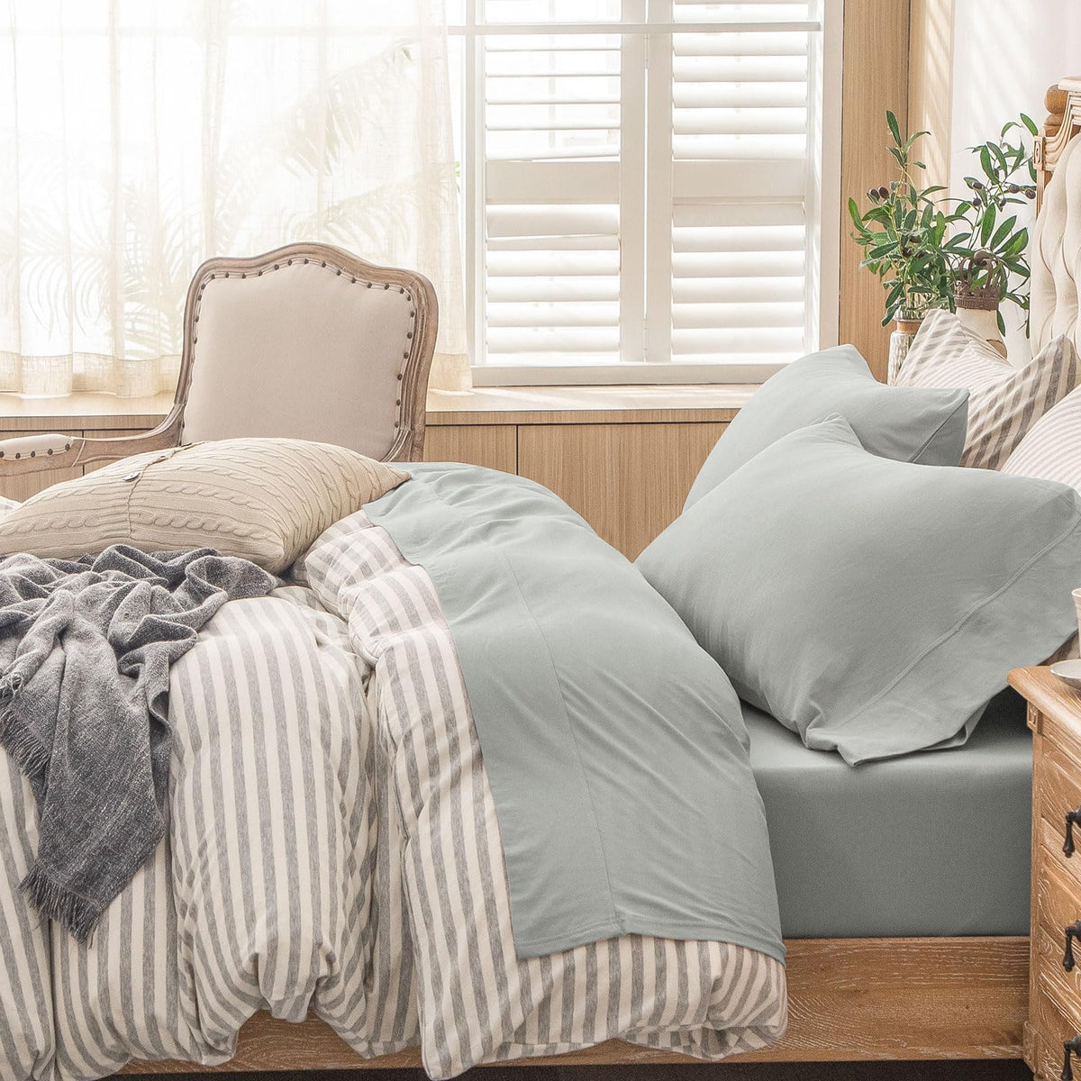 PURE ERA Soft Jersey Knit Cotton Bed Sheet Set