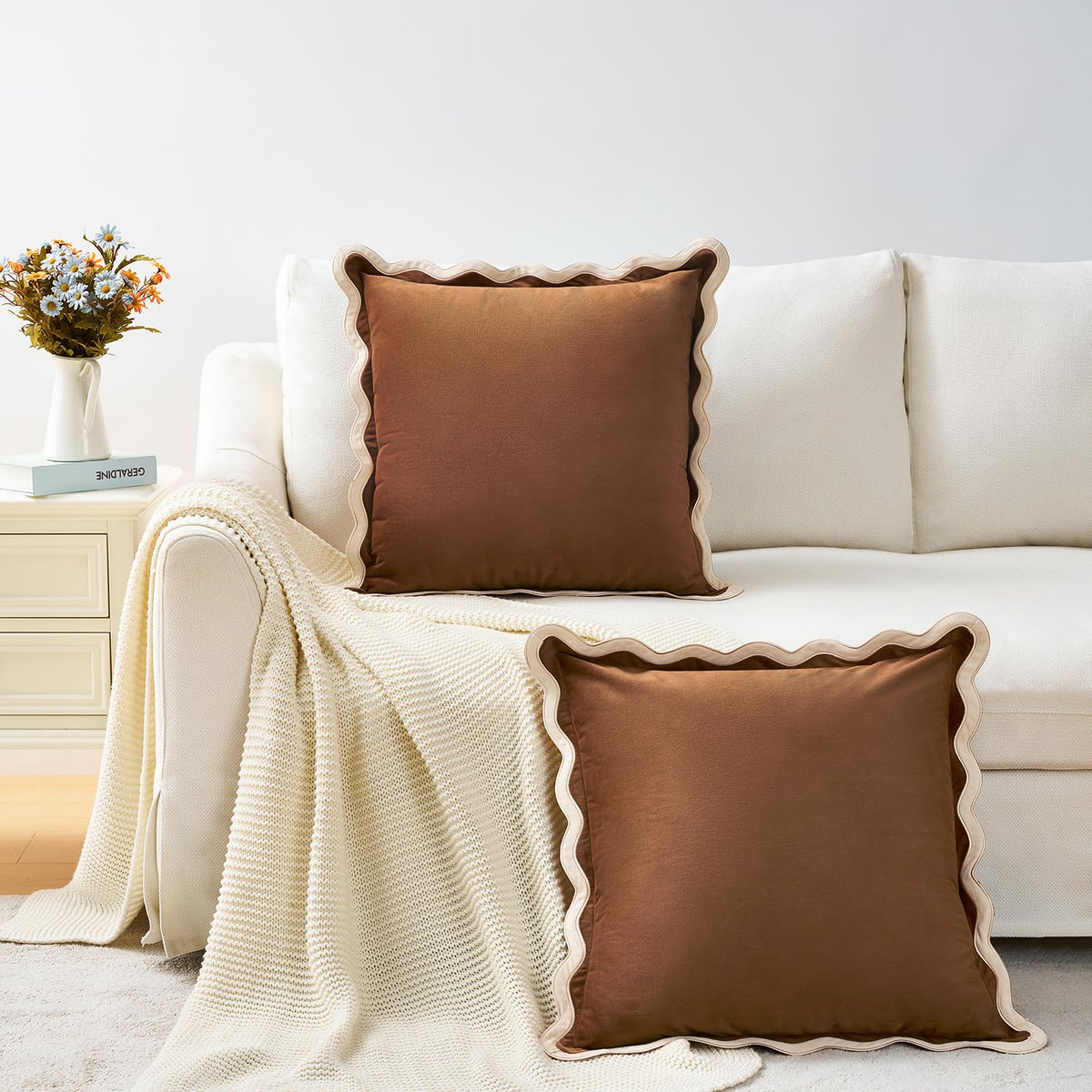 MONDAY MOOSE Velvet Scalloped Throw Pillow Covers, Set of 2