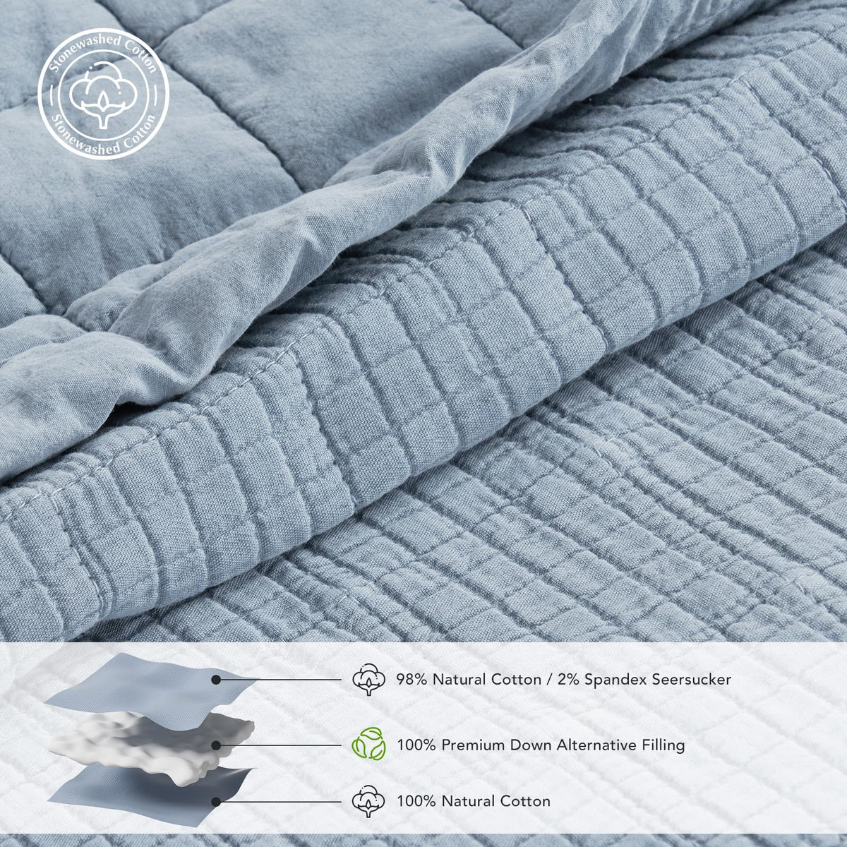 EVERGRACEHOME Stonewashed Cotton Quilt Bedding Set